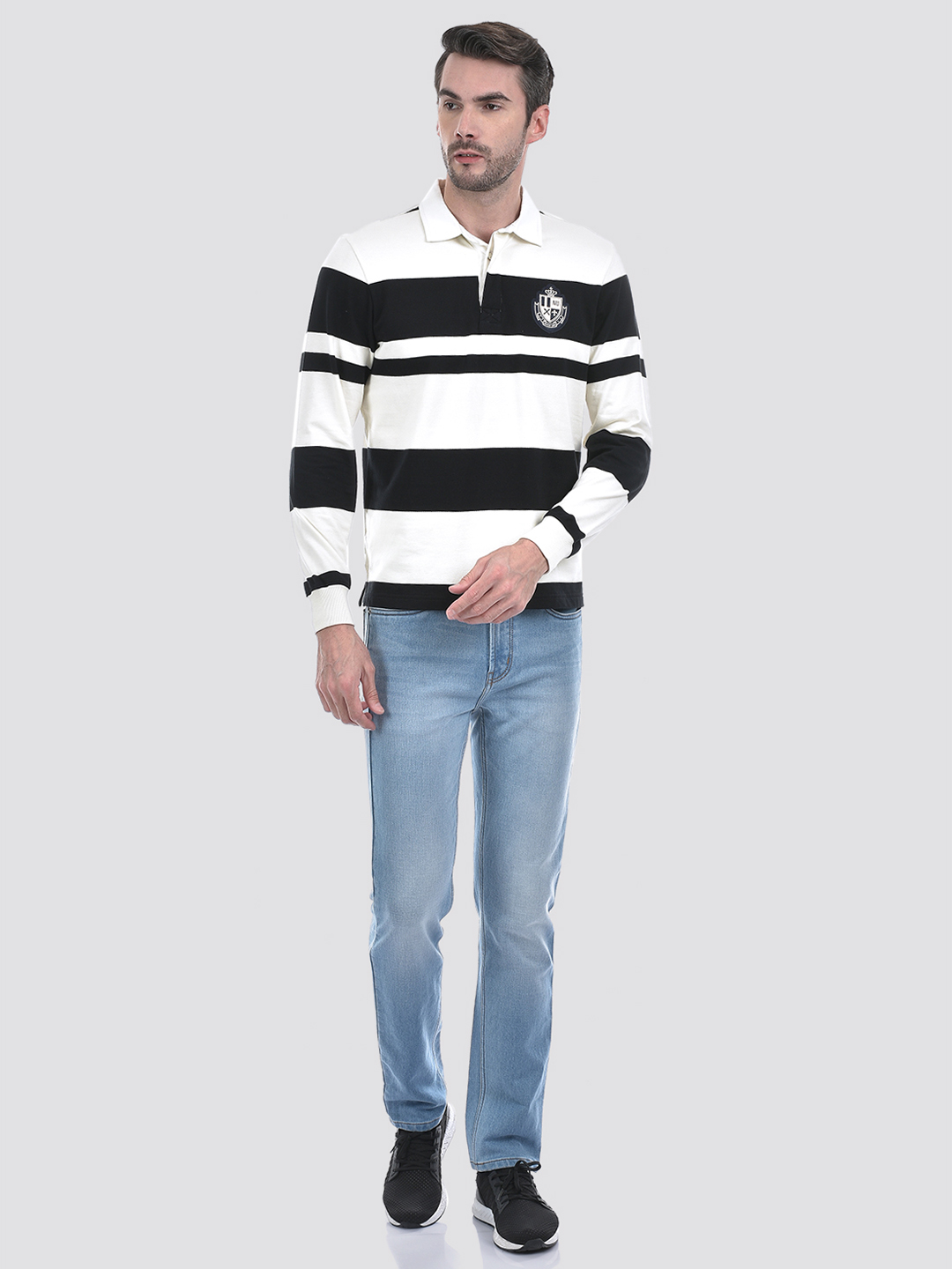 Numero Uno Men Striper Black Polo Neck Sweatshirt